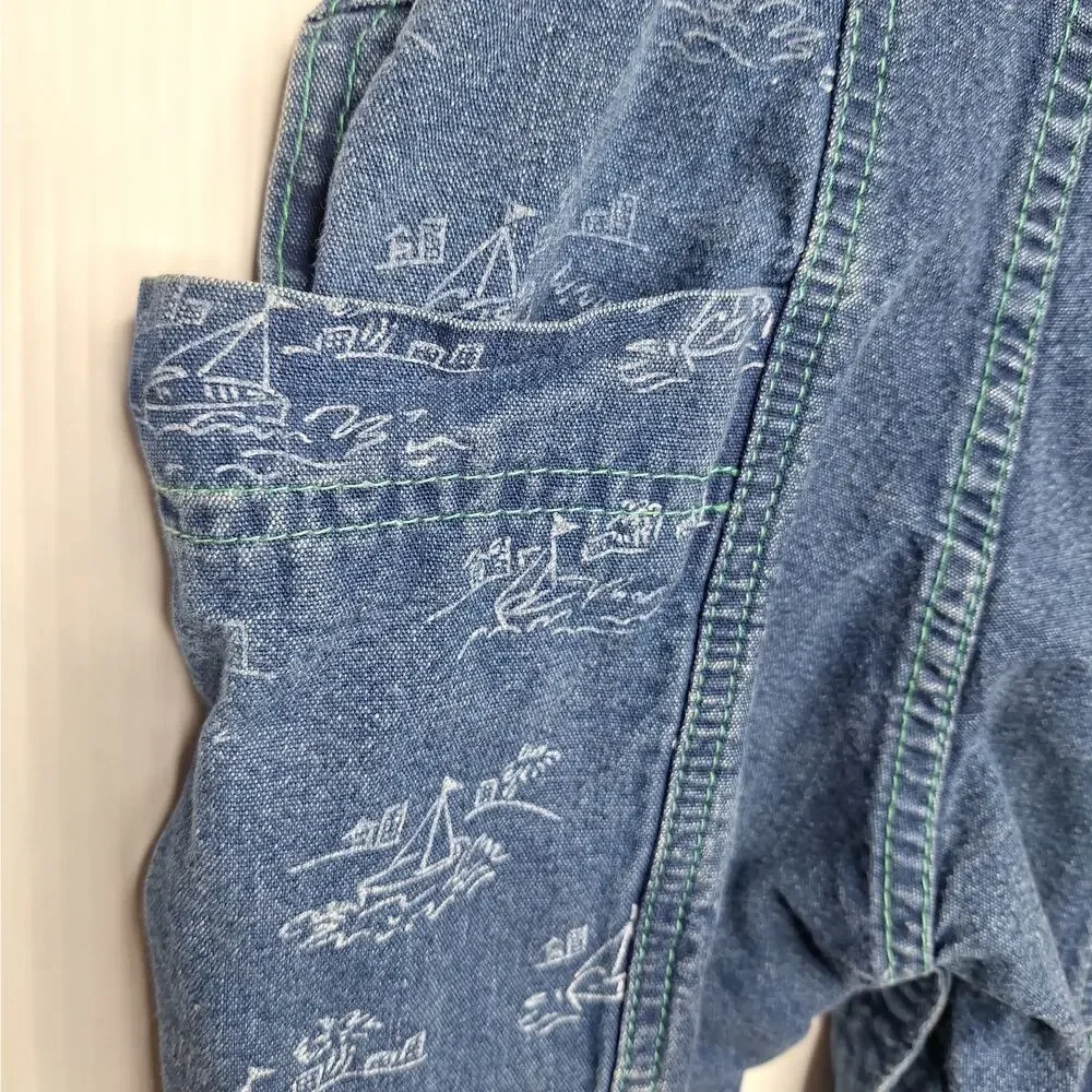 Vintage OshKosh B'Gosh Vestbak Baby Denim Sailboat Bubble Bib Overall 6-9 mo USA
